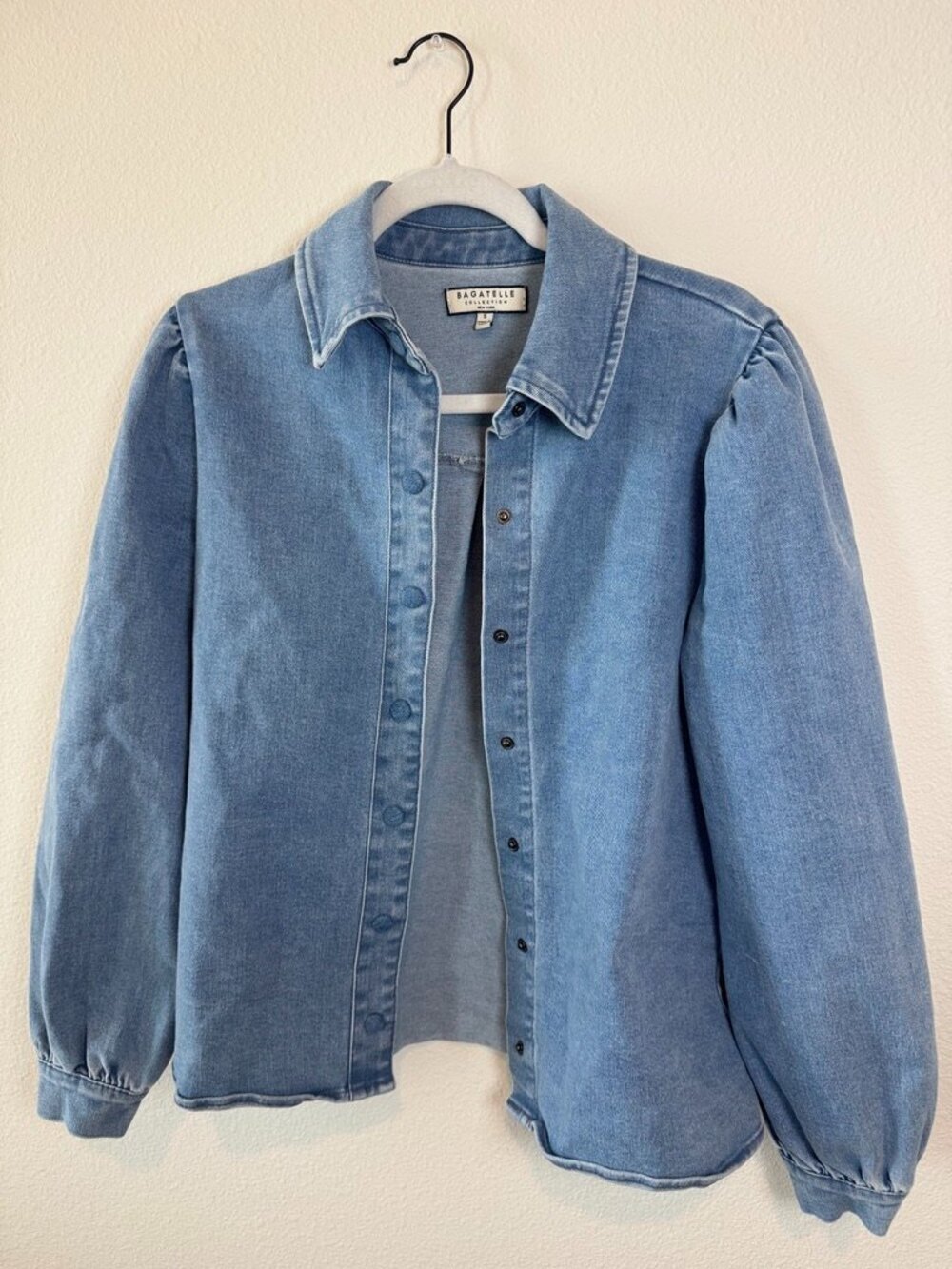 Bagatelle Collection Denim Puff Sleeve Snap Front Shirt Size S
